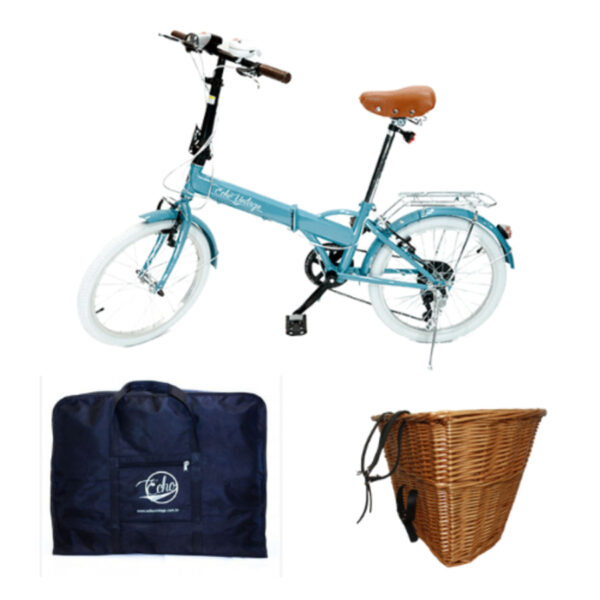 Bicicleta Dobrável Fênix Blue com Acessórios e Bolsa Echo Vintage