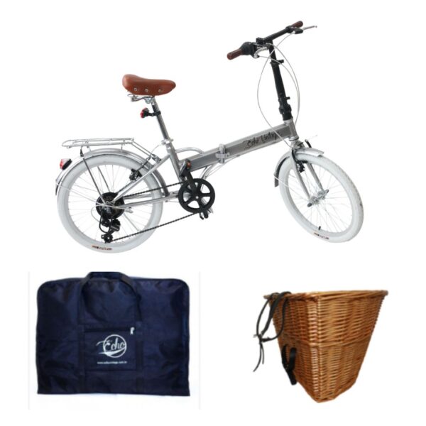 Bicicleta Dobrável + Acessórios + Bolsa para Transporte + Cesta
