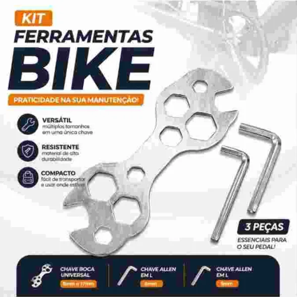 Kit Ferramentas Bike Universal + Chave Multifunção 8 a 17mm + Allen 5 e 6mm
